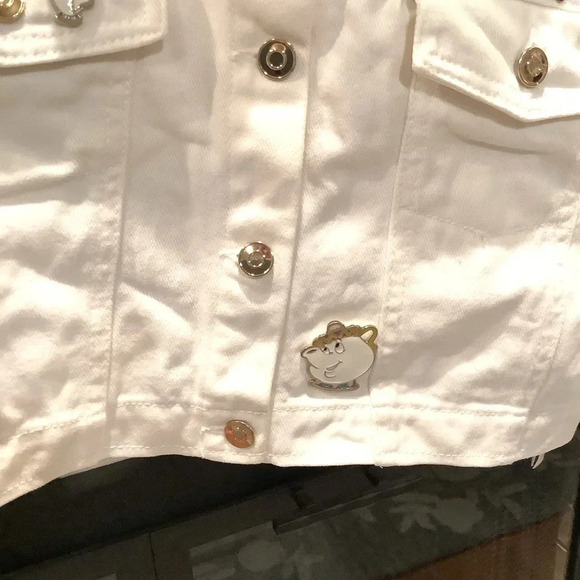 Disney White Jean Jacket with Red Floral Embroidery - Picture 7 of 8